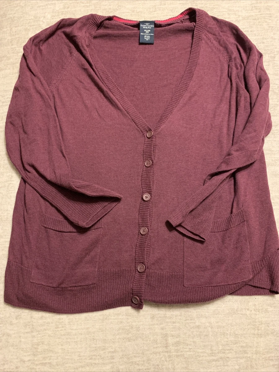 Faded Glory Plum Purple Cardigan Pockets Button Sz. 2X