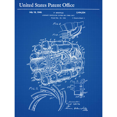 Whittle Power Jet Engine Aircraft Propulsion 1946 Patent XL Art Canvas Print