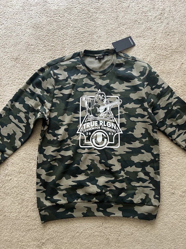 True Religion Jeans Men Size L  Green Camo Sweater - Image 2 of 4