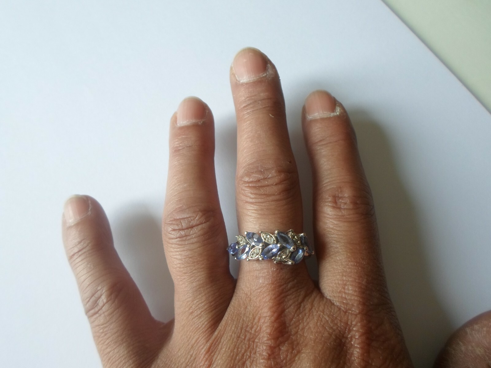 solid silver ring, blue and zirconium cabochons, … - image 3