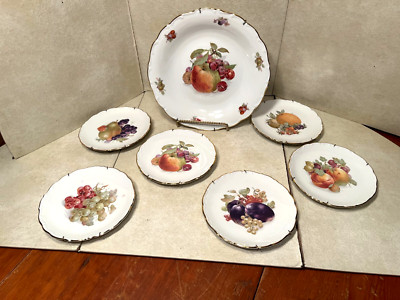 Vintage 7 Piece Schumann Arzberg Germany Porcelain Fruit Motif Cake Set MINT
