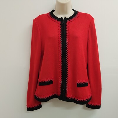 Epic Steven Sweater Cardigan Womens  Size 8 Red Black Long Sleeve Boho Ladies