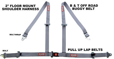 OFF ROAD BUGGY 4 POINT SEAT BELT RACE 2'' HARNESS FLOOR MOUNT PULL UP GRAY
