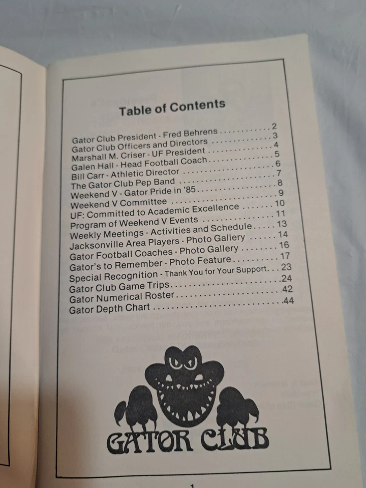 Gator Club Of Jacksonville Gator Weekend November  8 1985.  88 Pages Galen Hall - Image 3 of 4