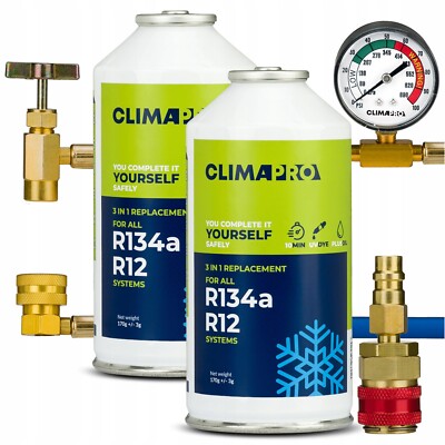 2x Ersatzgas 3in1 R134a Kältemittel für Klimaanlage Befüllschlauch HP/LP-Adapter