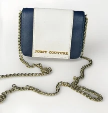 Juicy Couture Gold Chain Crossbody Shoulder Bag Navy & White Purse