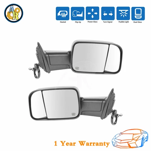 ★Pair Power Heated Mirrors Puddle Light For 2013-2017 Ram 1500 2500 3500