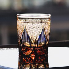 Crystal Whiskey Glass Tumbler Japanese Style Edo Kiriko Glass 9oz/250ml Blue