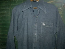 SEARS HANDS OFF Vtg 1980s 70s Blue-ish Gray-ish Cowboy Western Pearl Snap Shirt