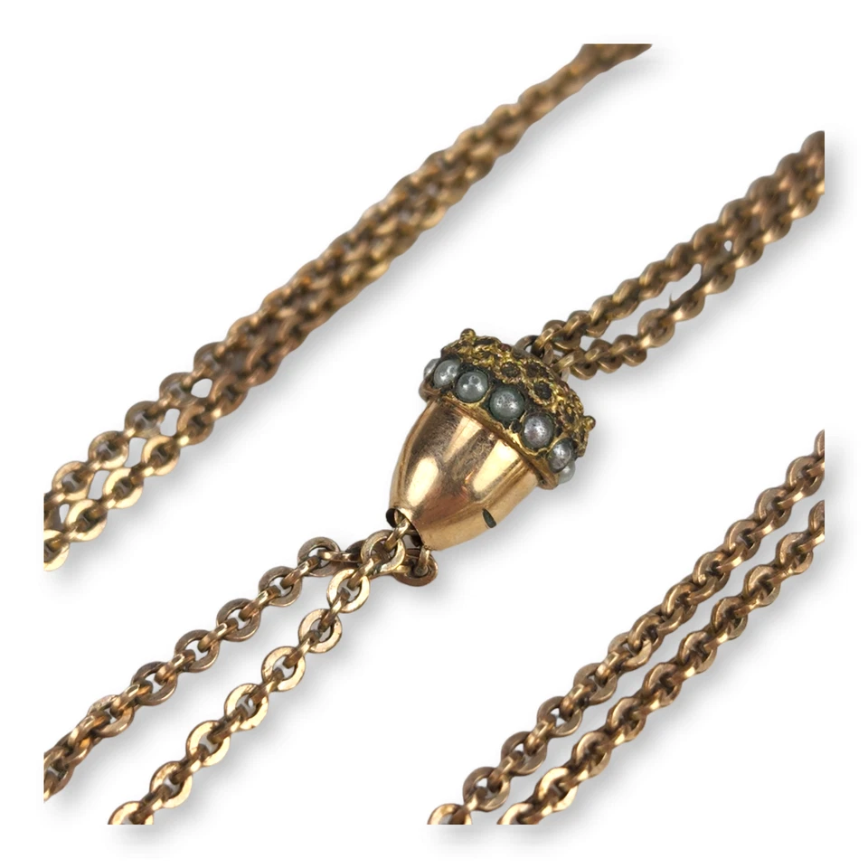 Reloj de mujer vintage cadena deslizable collar semilla perla bellota diapositiva 48 pulgadas de largo Foto 3 de 4