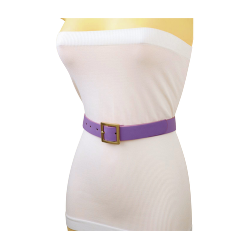 Mujer Lavanda Piel Sintética Flaco Negocios Cinturón Oro Metal Cuadrado Buckle S - Imagen 22 de 24