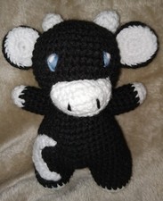 7" NEW Handmade Moon Cow Crochet Black White Stuffie Soft Amigurumi 100 Acrylic