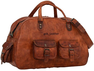Men's Overnight Goat Leather Travel Bag Luggage Genuine Gym Brown