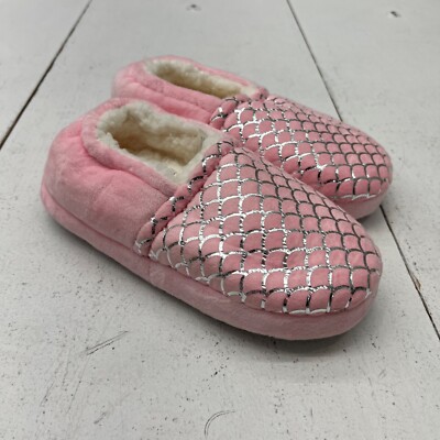 Pink Mermaid Scale Print Slip On Closed Toe House Shoes Kids