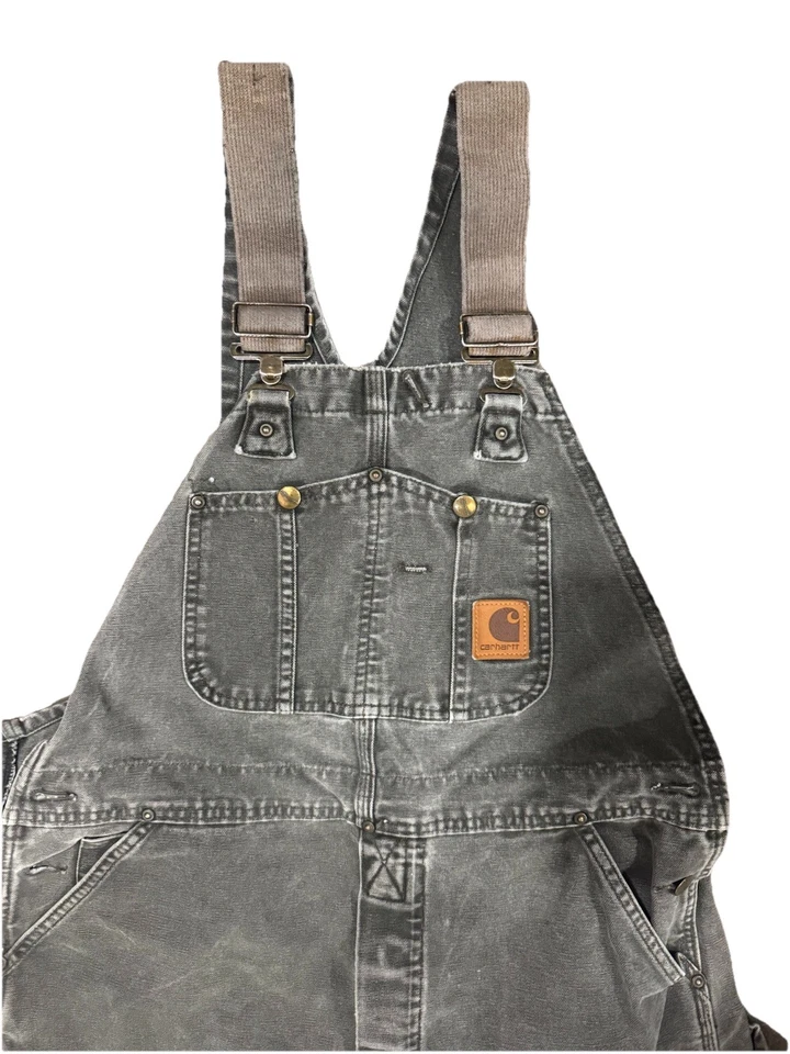 Vintage Carhartt Double-Knee Duck Canvas Bib Overalls In A Distressed GreenColor - Image 2 of 3