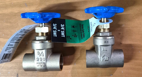 Homewerks Brass Gate Valve 3/4" SWT #170-4-34 Brass Blue Cap LOT/2 NEW