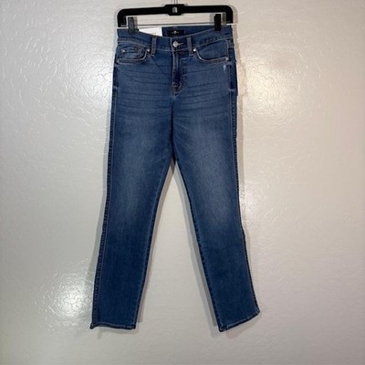 7 For All Mankind Kimmie Straight Jeans Womens 27 Blue Med Wash 27x32 Denim
