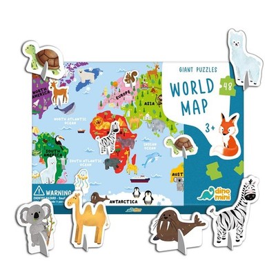 Kids Interactive Giant World Map Puzzle Floor Jigsaw with Standing Figures