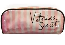 Victoria's Secret Makeup Cosmetic Pencil Bag Small Pink Stripe rare case 🇺🇸