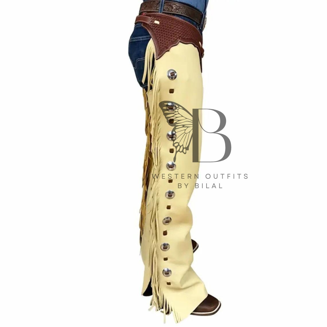 men western leather chap| Rodeo’s chap| Shotgun style chap| cowboy Yellow Chap