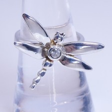 Sterling Silver 925 Dragonfly Winged Bug Figural CZ Band 1" Ring Sz 7.5 Vintage