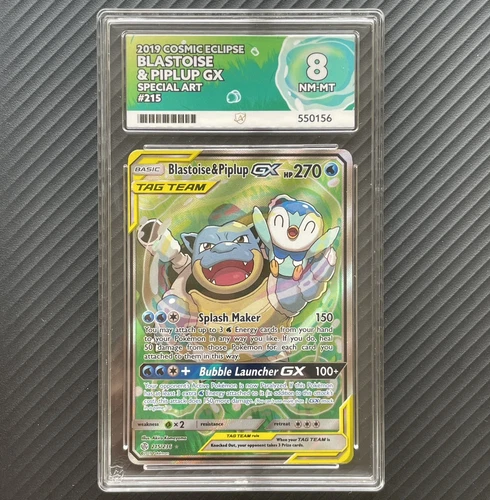 ACE 8 Blastoise & Piplup GX 215/236 Cosmic Eclipse Pokemon Special Full Art Card