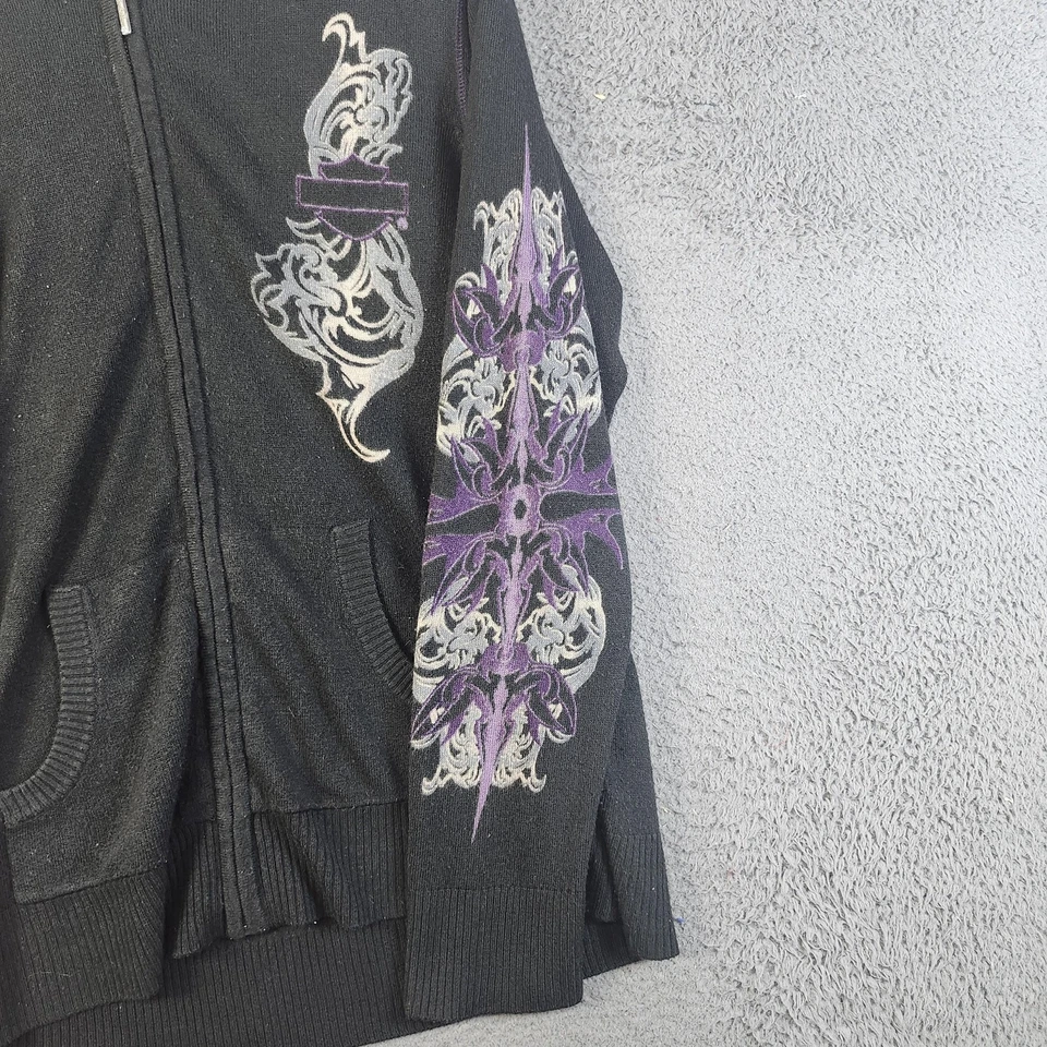 Suéter Harley Davidson Mujer 1X Negro Cremallera Sudadera con Capucha Púrpura Tribal Mariposa Foto 3 de 4