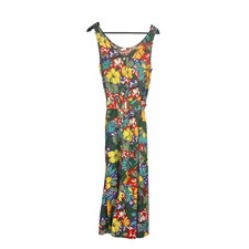 Vintage 90s Red Multicolor Floral Sleeveless Button Up Full Length Dress Medium