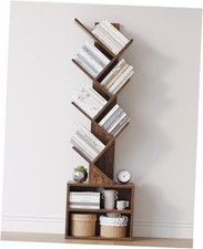 6 Tier Tree Bookshelf, Small Bookcase with Storage Cabinet, Modern Tall
