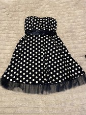 Stunning navy blue polka dot strapless mini dress - size 10 - AX Paris 