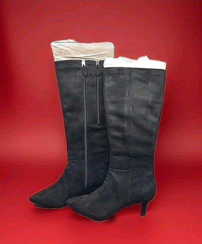 Aerosoles Knee High Boots Kitten Heel Faux Suede Black Pointy Toe Zip 10M Epic