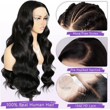 Human Hair 13x6 HD Lace Front Wig, Pre-Plucked Hairline, Body Wave, Black
