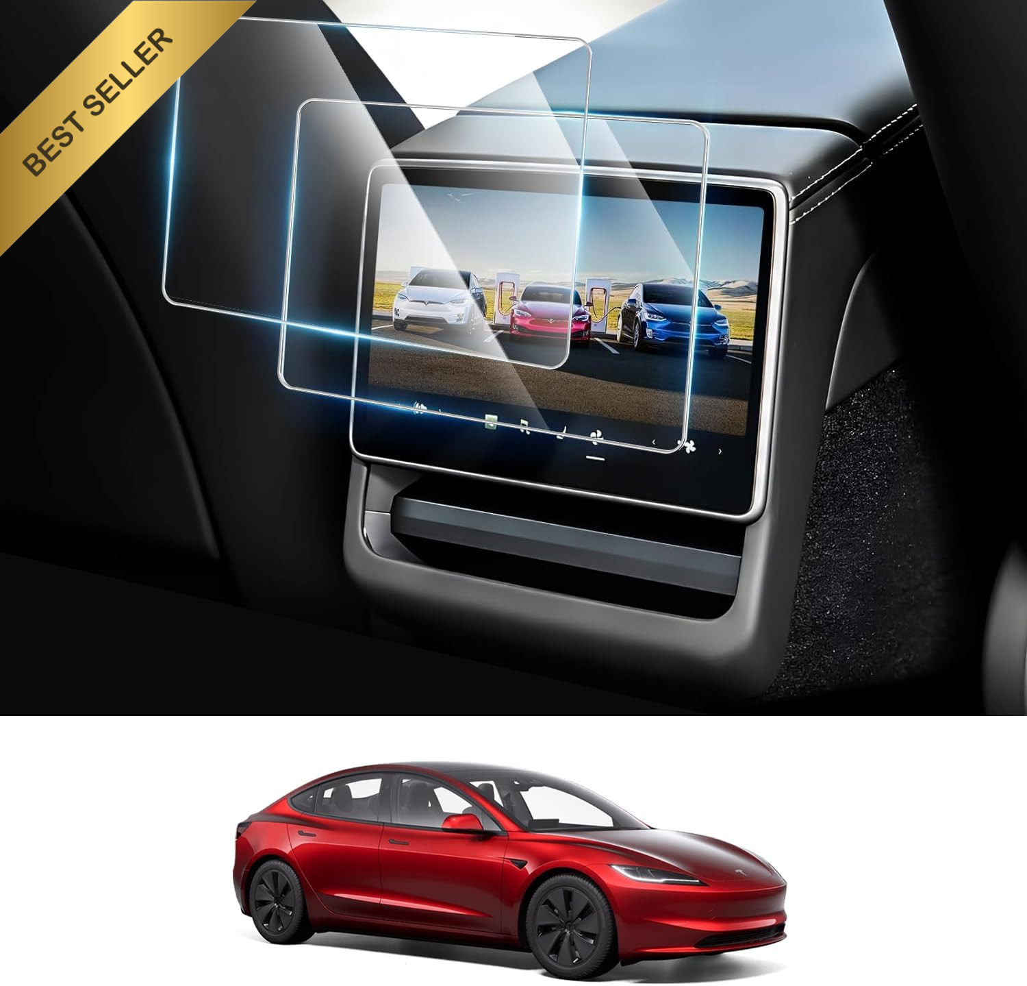 2Pack 9H Tempered Glass Screen Protector for Tesla Model 3 2024 Y 2025 8" Rear