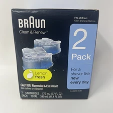 Braun Clean & Renew 2 Pack Refill Cartridges Lemon Fresh Shaver Cleaning Systems