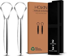 Tongue Scraper for Adults with Travel Cases (2Pcs Oral Care Pack) - 100% Metal