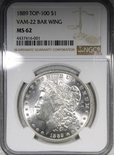 1889 Morgan Dollar NGC MS62 TOP-100 VAM-22 Bar Wing