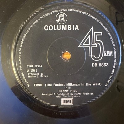 Benny Hill   Ernie 7'' Single Record 1971 Columbia Pop Comedy 45 RPM