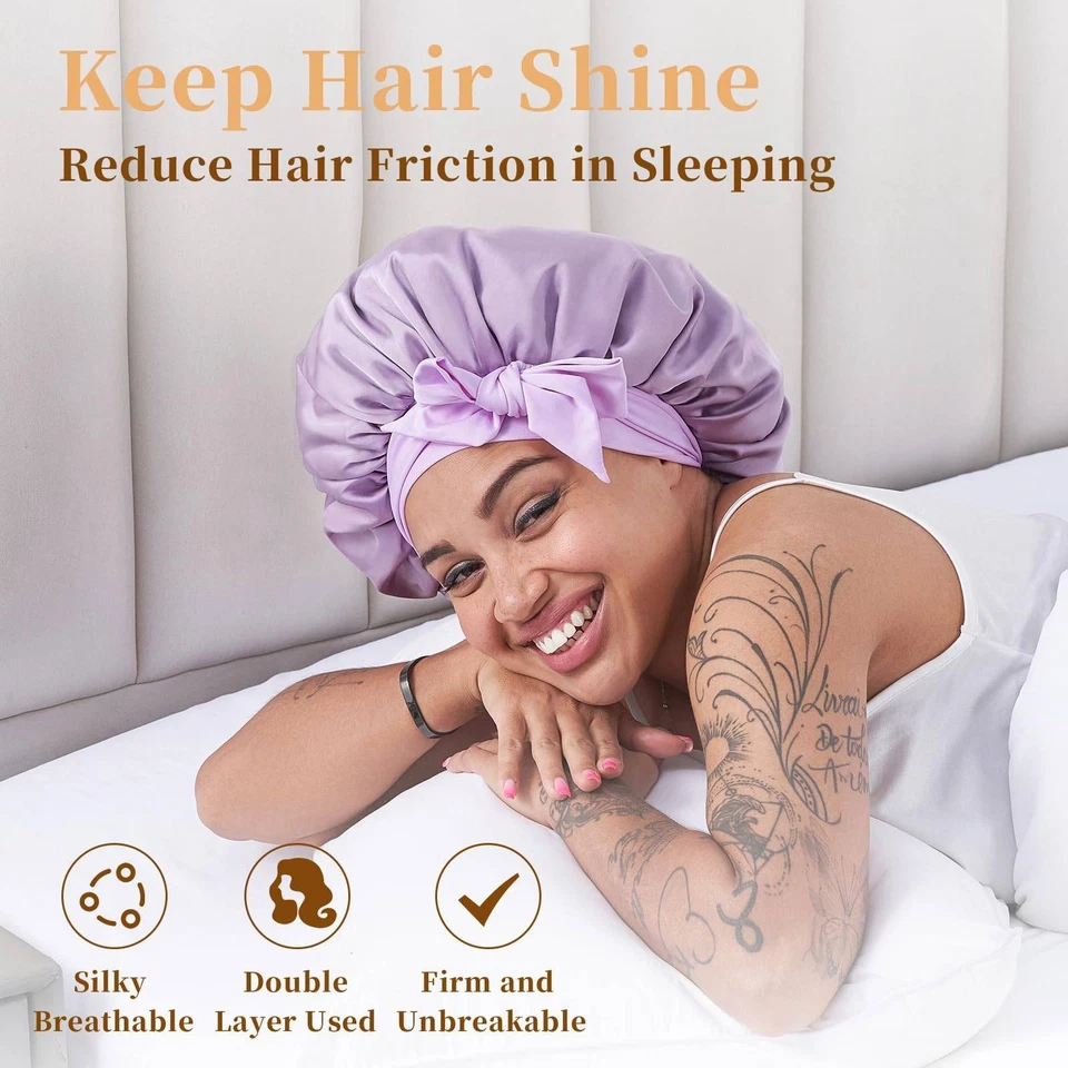 Silk & Satin Hair Bonnet for Sleeping – Adjustable Elastic, Curly & Natural Hair - Image 2 of 4