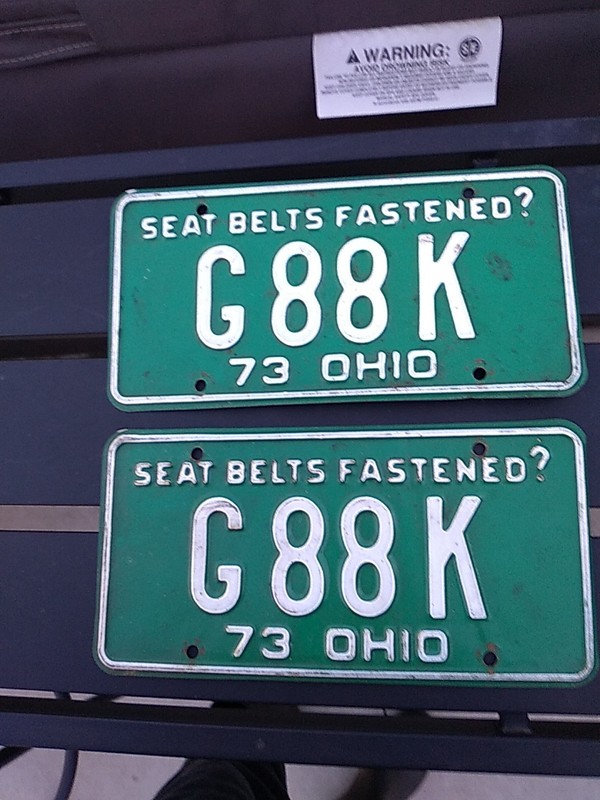 PAIR (2) 1973 OHIO LICENSE PLATES G88K Green/White Good Condition