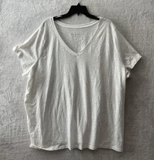 Ava & Viv Womans Blouse Top White Plus 4X Solid Cotton Blend Short Sleeve V Neck