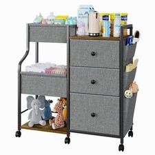 Baby Diaper Caddy, 3 Tier Baby Organizer and Storage Cart with Dividers and D...