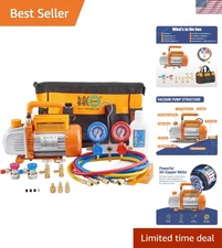 Versatile 3.6CFM Vacuum Pump & Manifold Gauge Set for Air Conditioning Systems