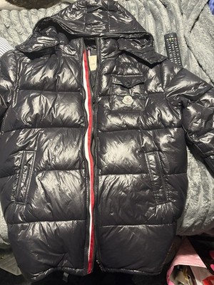 Moncler Jungen schwarz Kapuze Daunen gefütterte Jacke durchgehender Reißverschluss Größe 4