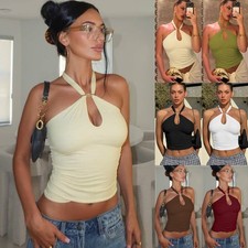 Ladies Halter neck Vest Tee Tops Party Stretch Backless Shirts Cami Blouse Sexy