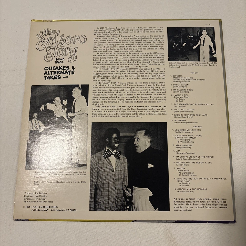 The Jolson Story Soundtrack: Outakes & Alternate Takes LPLimited Ed TT-103 - Image 2 of 4