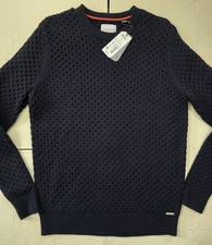 69 NWT Superdry The Edit Men's Cable Knit Cotton Sweater Navy Blue Size L