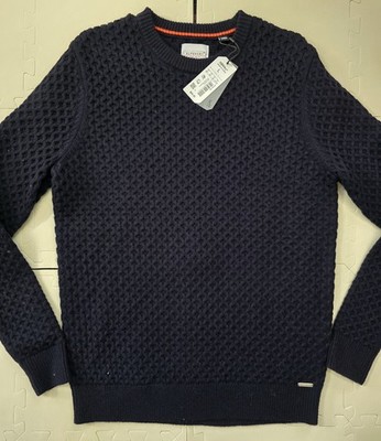 $69 NWT Superdry The Edit Men's Cable Knit Cotton Sweater Navy Blue Size L