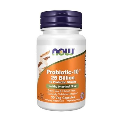 NOW Foods Probiotic-10 Supplement, 25 Billion CFU, 10 Strains, Dairy & Soy Free