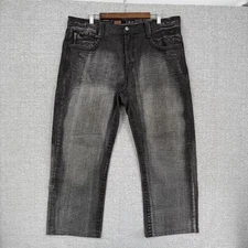 Akademiks ASAP Jeans Mens 38 Black Gray Straight Leg Denim Small Arms Patrol