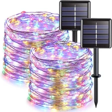 JMEXSUSS 2 Pack Solar Christmas Lights Outdoor Waterproof, Each 33FT 100 LED Mul